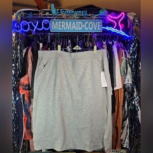 #0512 1X NWT LIZ CLAIBORNE Grey Skirt 22-26"Waist 30"Long 14"L Side Slit Soft!